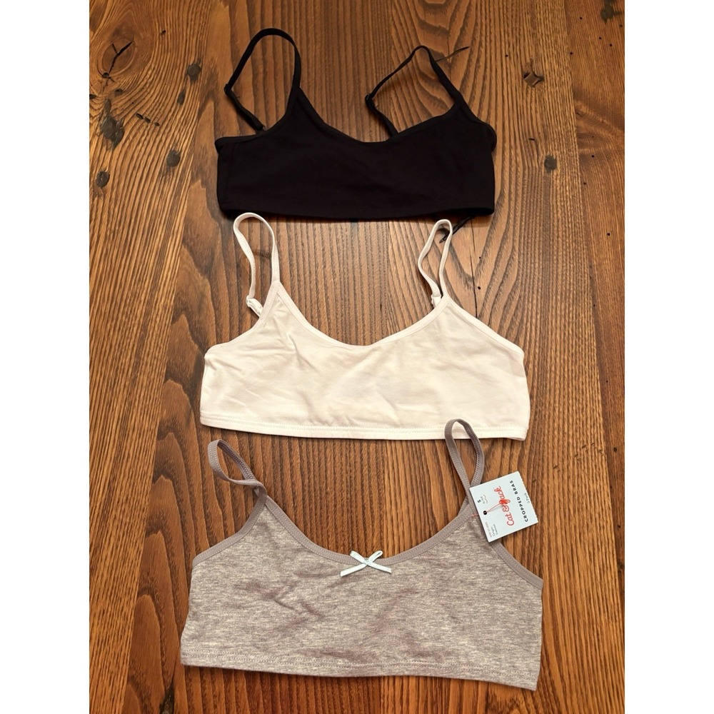 Pack of 3 Cat & Jack Girls Cropped Bra Size Small 6/6X White, Black, Gray NWT